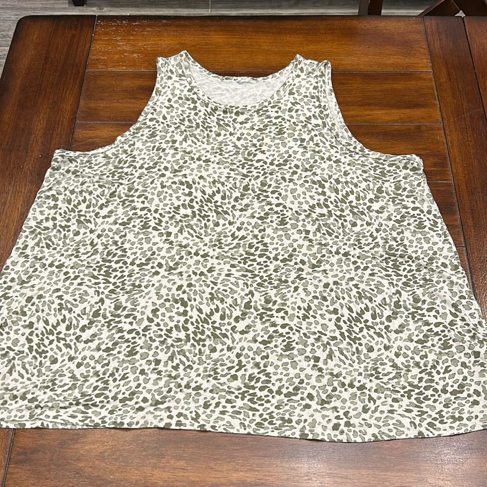 Luxe green grey animal print high neck swing tank top